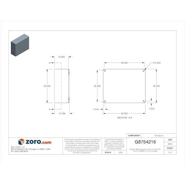 Nvent Hoffman Mild Steel Electrical Enclosures, 24 in H, 10 in D, 30 in W, NEMA 4, 12, Hinged - CSD243010