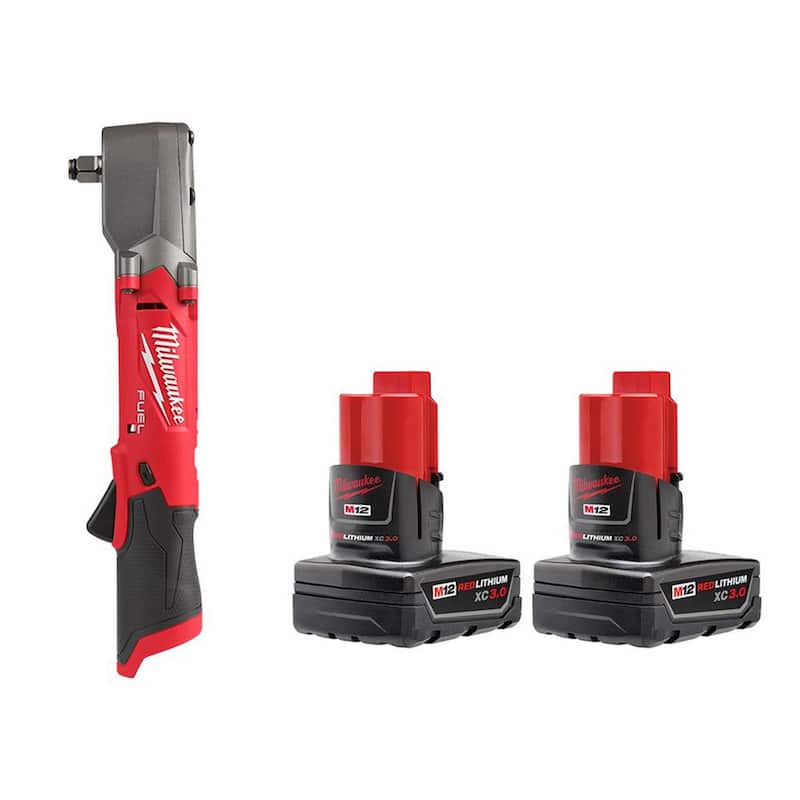 Llave de impacto angular derecha inalámbrica sin escobillas de iones de litio de 12V Milwaukee M12 FUEL con paquete de batería de 3.0 Ah (paquete de 2) - 2565-20-48-11-2412