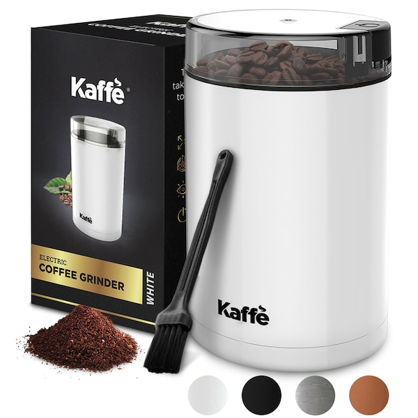 Kaffe Electric Coffee Grinder - 14 Cup (3.5oz) with Cleaning Brush. Easy On/Off, White - KF2040