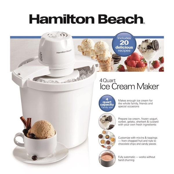 Hamilton Beach White 4 qt Ice Cream Maker 15.3 in. H X 12.5 in. W X 11.1 in. L - 68330N