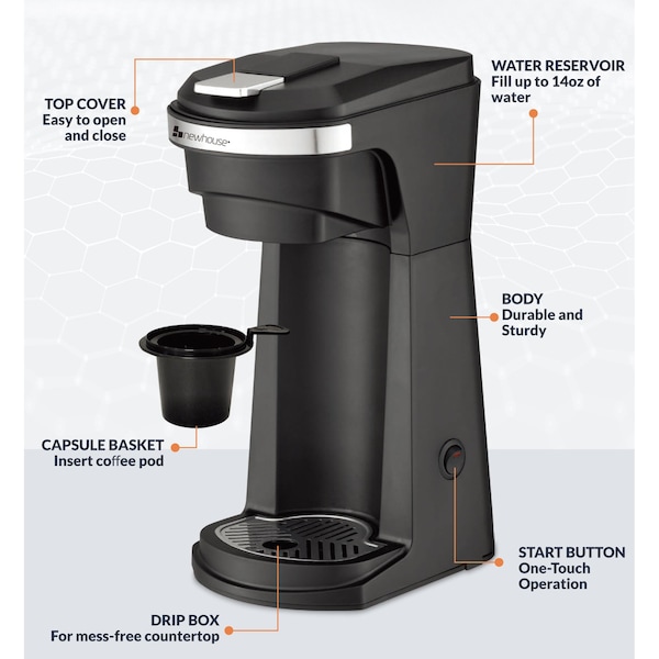 Newhouse Hardware Single Serve Coffee Maker, Works with K-Cups - NHCM-001-K