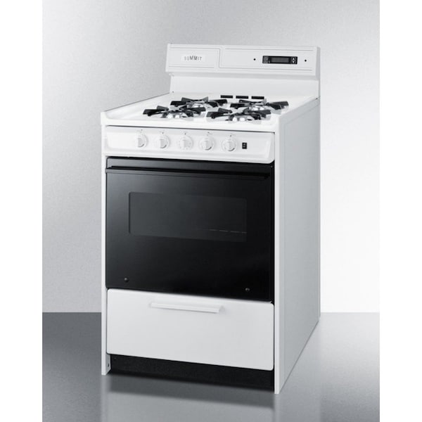 Summit Appliance Div. Summit-DLX Gas Range, Slim 24"W, Electronic, Black Glass Oven Door, White Porcelain Top - WNM6307DK