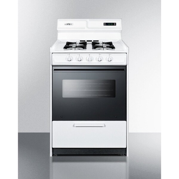Summit Appliance Div. Summit-DLX Gas Range, Slim 24"W, Electronic, Black Glass Oven Door, White Porcelain Top - WNM6307DK