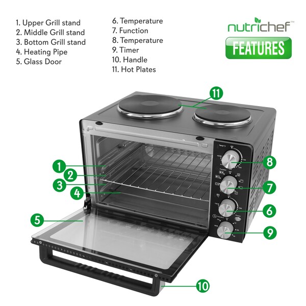 Nutrichef Rotisserie Cooker, Dual Hot Plates - PKRTO28