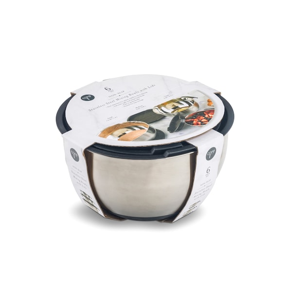 Core Kitchen 6pc Essentials Non-Skid SS Mixing Bowls w/ Lids Set - 1.5qt, 3qt, 5qt - Onyx - 36047