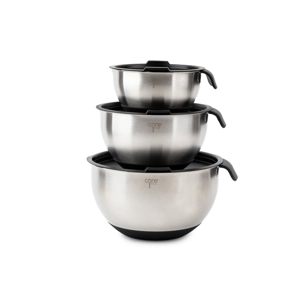 Core Kitchen 6pc Essentials Non-Skid SS Mixing Bowls w/ Lids Set - 1.5qt, 3qt, 5qt - Onyx - 36047