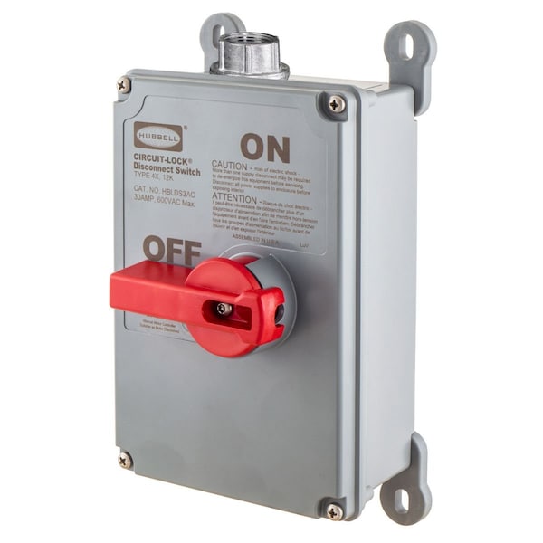 Dispositivos eléctricos Hubbell Wiring Device-Kellems de grado industrial, Variador de Frecuencia, Interruptores de desconexión, Interruptor sin fusible, Tres polos, 60A 600V AC, Terminales de tornillo, Recinto NEMA 4X - HBLDS6VFD.