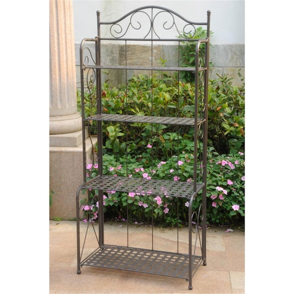 International Caravan Mandalay Iron Folding Baker Rack, Rustic Brown - 3472-RT-BN
