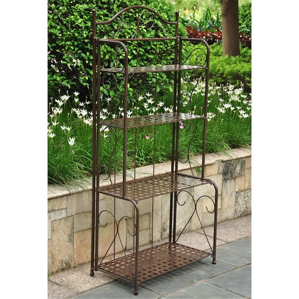 International Caravan Mandalay Iron Folding Baker Rack, Bronze - 3472-HD-BZ