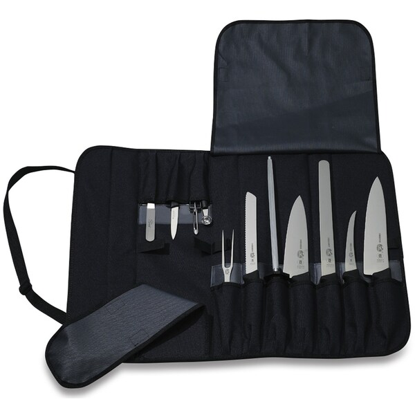 Swiss Army Brands Victorinox 46035 Kitchen Black Culinary Set, 12-Piece Fibrox Pro Culinary Set With Canvas Roll - VIC-7.4012-X6