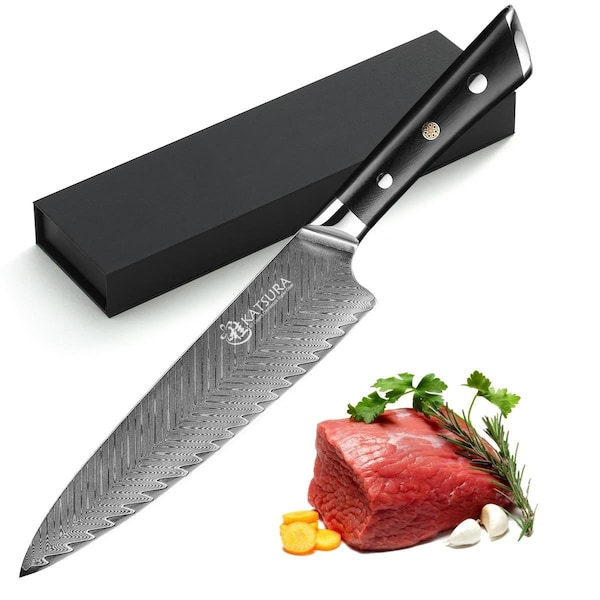 Katsura Cutlery 8 in. Thunder-X Series 50 mm Ultra-Wide Blade Damascus Gyuto Chef Knife - CKTD20G