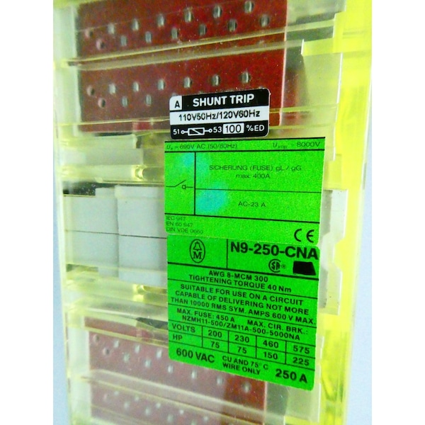 Interruptor de desconexión NO FUSIBLE de 3P 250A AMP 600V-AC Moeller - N9-250-CNA