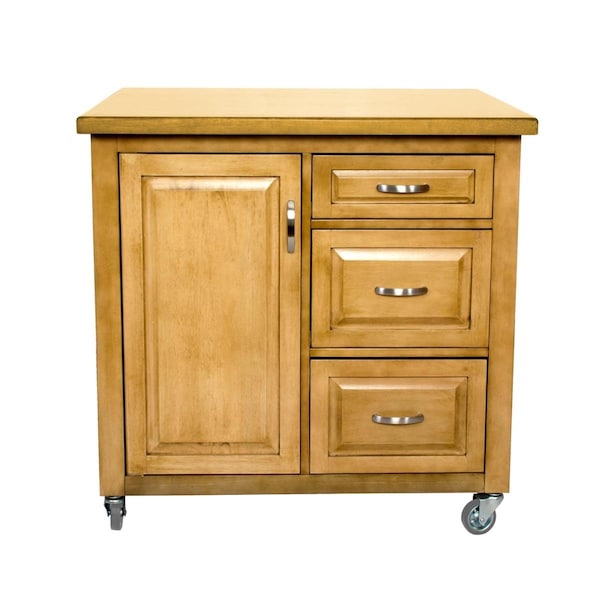 Sunset Trading Kitchen Cart Three Drawers &amp; Adjustable Shelf Cabinet Light Oak - PK-CRT-04-LO