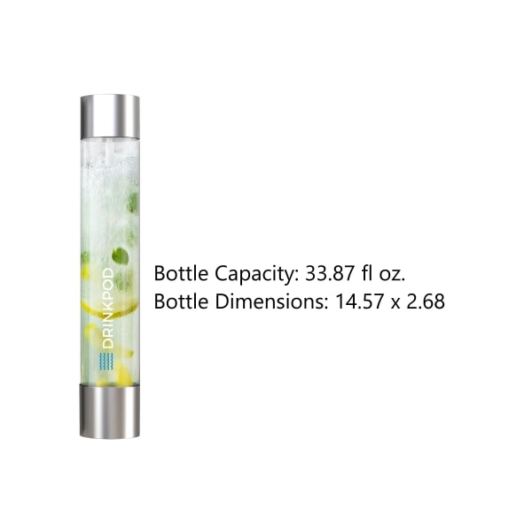 Drinkpod Fizzpod Silver 1 Liter Slim Bottle, PK 2 - DPFZBOTTLE-S-2PK