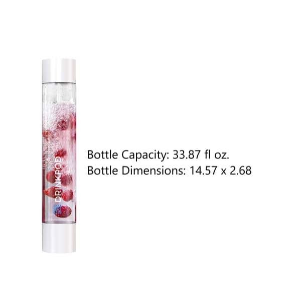 Drinkpod Fizzpod White 1 Liter Slim Bottle, PK 2 - DPFZBOTTLE-W-2PK