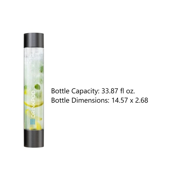 Drinkpod Fizzpod Black 1 Liter Slim Bottle, PK 2 - DPFZBOTTLE-B-2PK