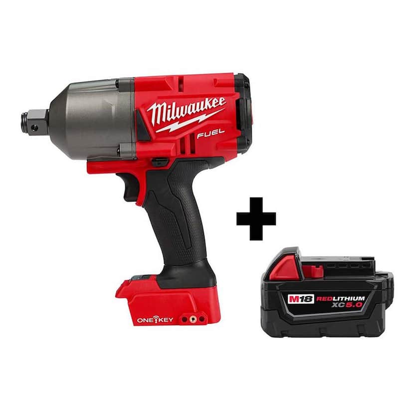 Llave de Impacto Inalámbrica Milwaukee M18 FUEL ONE-KEY de 18V con Motor sin Escobillas de Iones de Litio de 3/4 pulgadas con Anillo de Fricción y Batería M18 5.0 Ah - 2864-20-48-11-1850