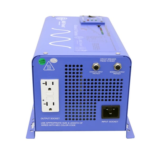 Aims Power Power Inverter and Battery Charger, Pure Sine Wave, 3,000 W Peak, 1,000 W Continuous, 2 Outlets - PICOGLF10W12V120VR