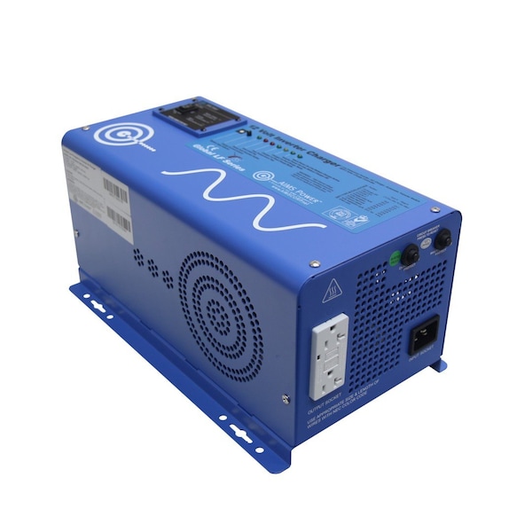 Aims Power Power Inverter and Battery Charger, Pure Sine Wave, 3,000 W Peak, 1,000 W Continuous, 2 Outlets - PICOGLF10W12V120VR