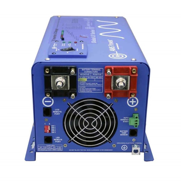 Aims Power Power Inverter and Battery Charger, Pure Sine Wave, 3,000 W Peak, 1,000 W Continuous, 2 Outlets - PICOGLF10W12V120VR