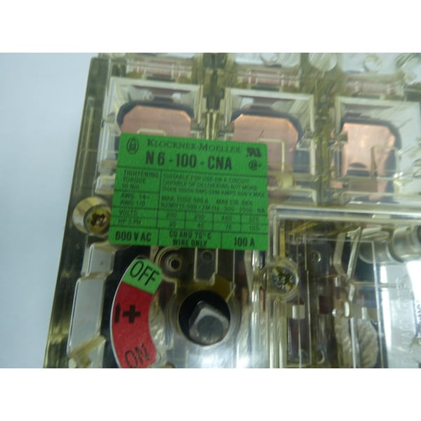 Interruptor de desconexión NO FUSIBLE de 100 A AMP 600V-AC 3P de Klockner Moeller - N6-100-CNA