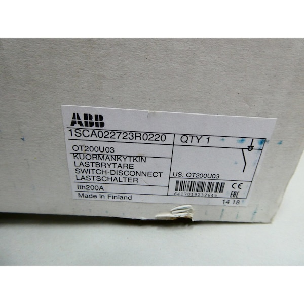 Interruptor de desconexión no fusible ABB 3P 200A 600V-AC - OT200U03 1SCA022723R0220