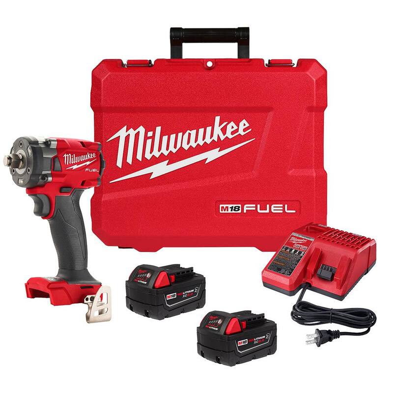 Milwaukee M18 FUEL Llave de Impacto Compacta Inalámbrica sin Escobillas de Litio de 18V con Anillo de Fricción, Kit de Baterías Resistentes - 2855-22R