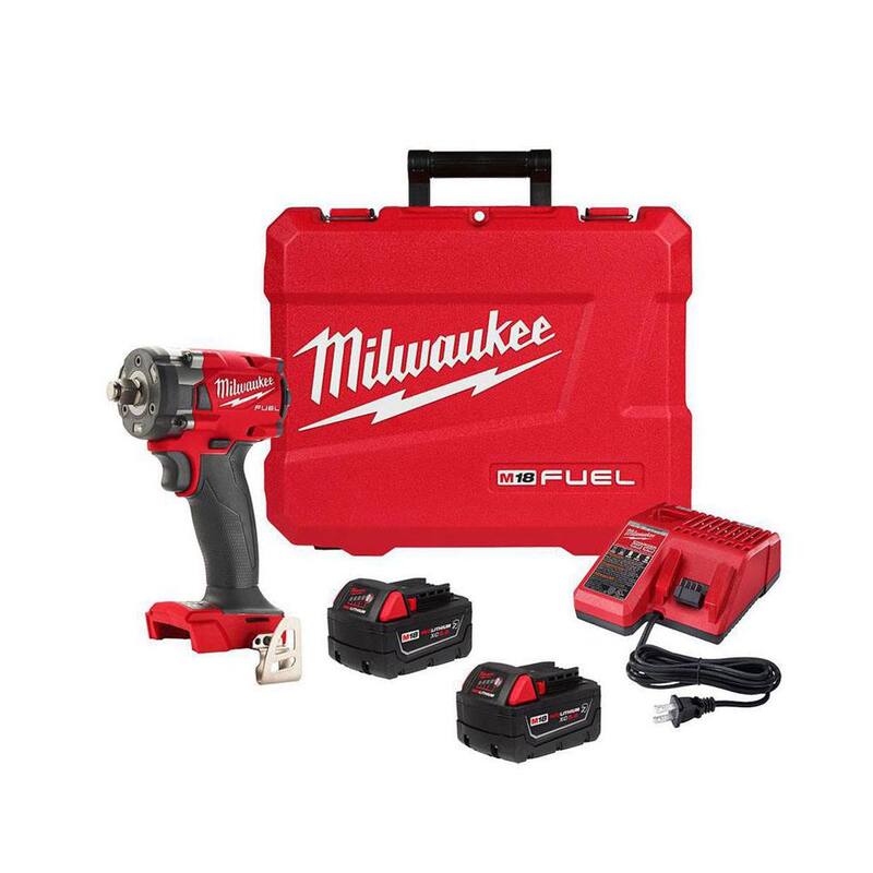 Milwaukee M18 FUEL Llave de Impacto Compacta Inalámbrica sin Escobillas de Litio de 18V con Anillo de Fricción, Kit de Baterías Resistentes - 2855-22R