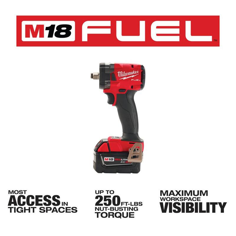 Milwaukee M18 FUEL Llave de Impacto Compacta Inalámbrica sin Escobillas de Litio de 18V con Anillo de Fricción, Kit de Baterías Resistentes - 2855-22R