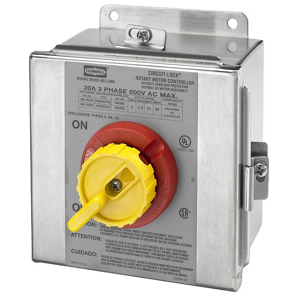 Interruptor de desconexión cerrado Hubbell Wiring Device-Kellems, 600V CA, NEMA 4X - HBL13S33D