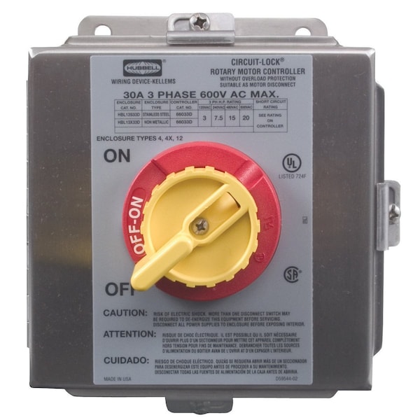 Interruptor de desconexión cerrado Hubbell Wiring Device-Kellems, 600V CA, NEMA 4X - HBL13S33D