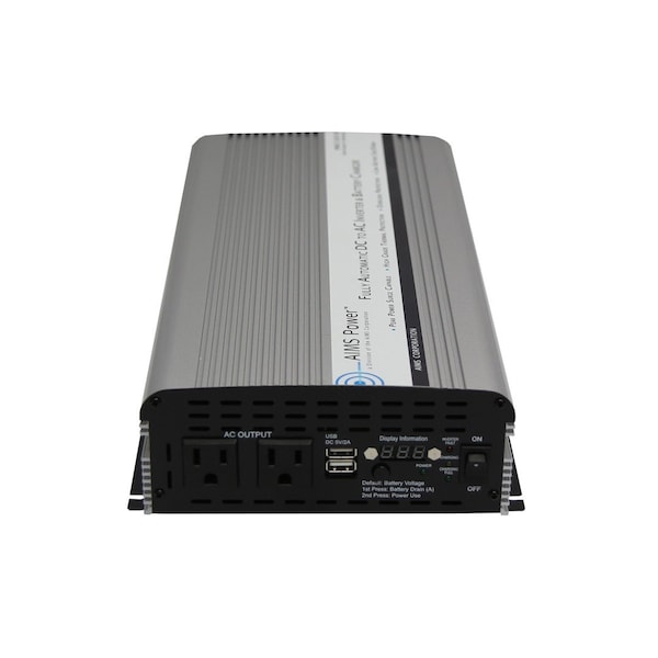Aims Power Power Inverter and Battery Charger, Modified Sine Wave, 3,000 W Peak, 1,500 W Continuous, 2 Outlets - PWRIC1500W