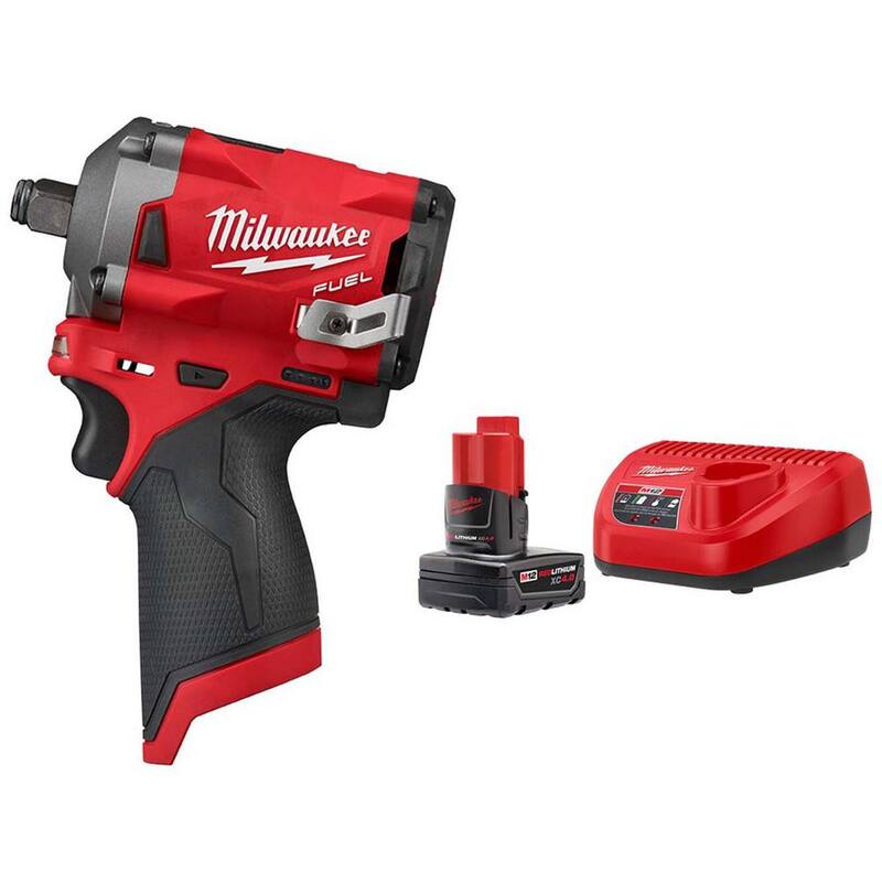 Milwaukee M12 FUEL 12V Llave de impacto inalámbrica compacta sin escobillas de 1/2 pulgadas con batería M12 XC de 4.0Ah y kit de inicio - 2555-20-48-59-2440.