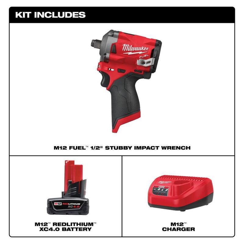 Milwaukee M12 FUEL 12V Llave de impacto inalámbrica compacta sin escobillas de 1/2 pulgadas con batería M12 XC de 4.0Ah y kit de inicio - 2555-20-48-59-2440.