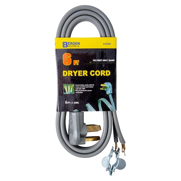 Bergen Industries Appliance Power Cord 6FT.3-Wire Clothes - D100306