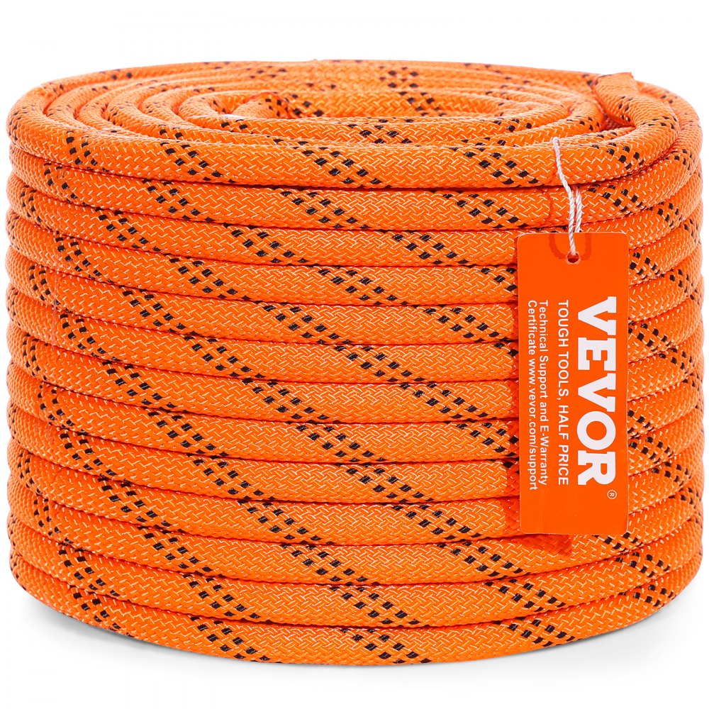 VEVOR Double Braided Polyester Rope, 3/8 in x 120 ft, 48 Strands, 4000 LBS Breaking Strength Outdoor Climbing Rope, Arborist Rigging Rope for Rock Hiking Camping Swing Rappelling Rescue, Orange/Black - HCCLSDL38INCTRAUAV0