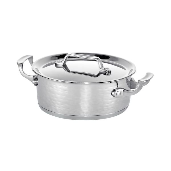 Bon Chef Cucina Casserole Pot W/ Lid, Freeway Finish, Ind Btm, 8 5/8"Dia X 4 1/4"H, 2 Sq Hndls, 3 Qt - 60000FREEWAY