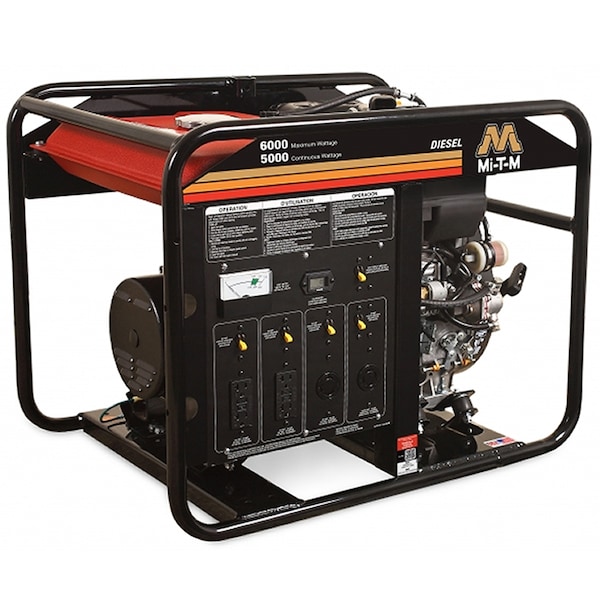 Mi-T-M Portable Generator, Diesel, 5,000 W Rated, 6,000 W Surge, Electric Start, 120/240V AC, 41.7/20.8 A - GEN-6000-0MKD