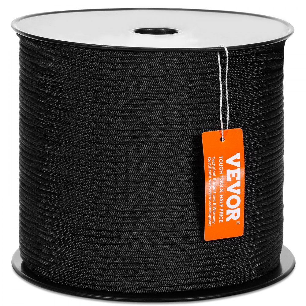 VEVOR Braided Nylon Rope, 3/16 in x 1000 ft, 32 Strands, 720 LBS Breaking Strength Outdoor Climbing Rope, Arborist Tree Climbing Rigging Rope for Rock Hiking Camping Swing Rappelling Rescue, Black - HCCLSNL316INDUEVBV0