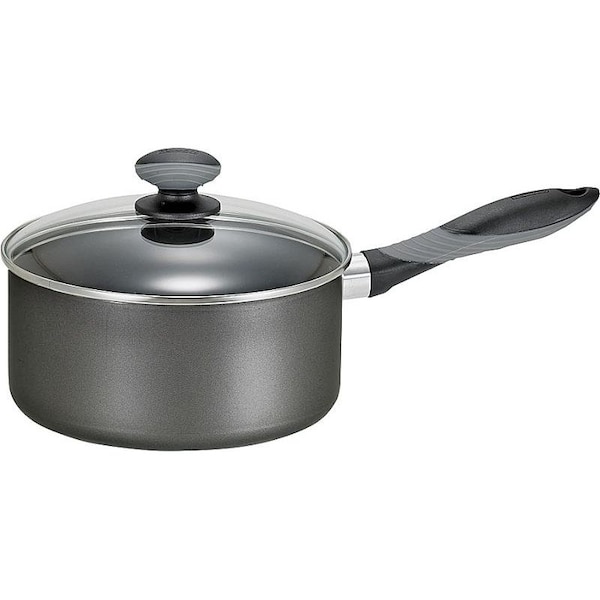 T-Fal Sauce Pan with Glass Lid, 3 qt Capacity, Aluminum, Thumb Rest Handle - MIR-A7972494M