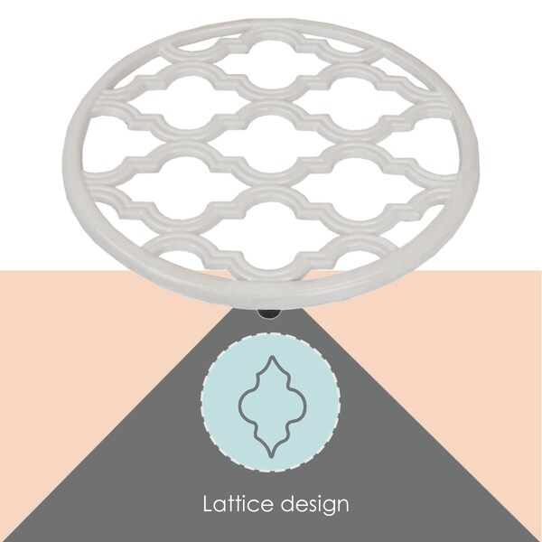 Hds Trading Lattice Collection Cast Iron Trivet, White - ZOR96054