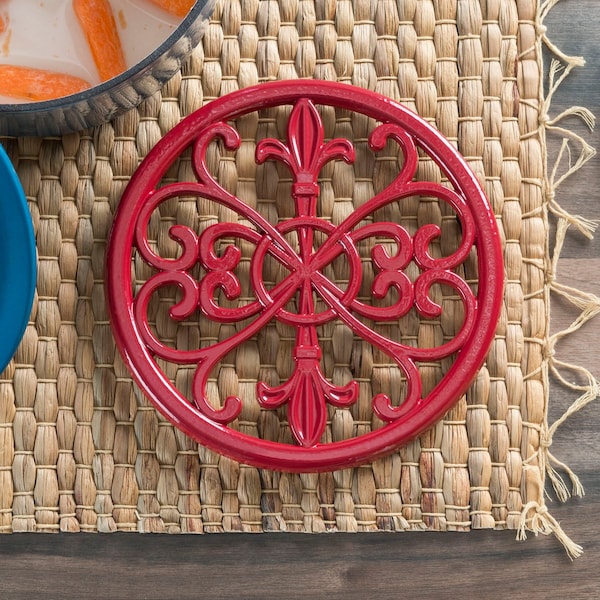 Hds Trading Fleur De Lis Collection Cast Iron Trivet, Red - ZOR96037