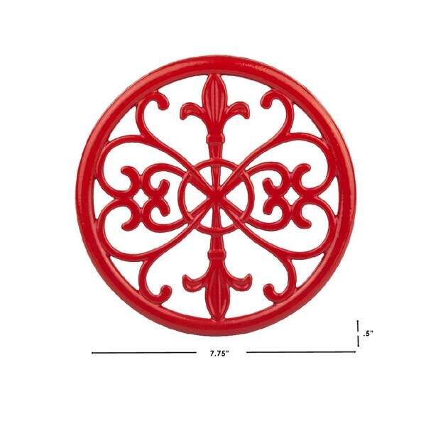 Hds Trading Fleur De Lis Collection Cast Iron Trivet, Red - ZOR96037