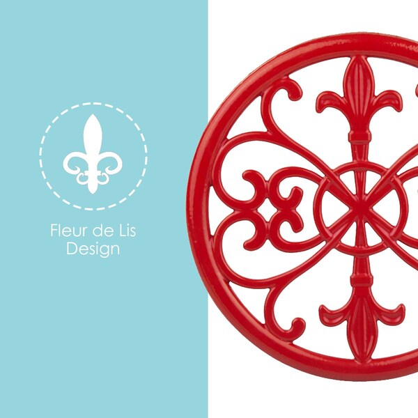 Hds Trading Fleur De Lis Collection Cast Iron Trivet, Red - ZOR96037