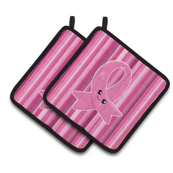 Carolines Treasures Breast Cancer Awareness Ribbon Face Pair of Pot Holders - BB6978PTHD