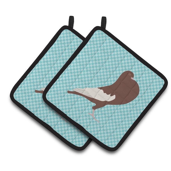 Carolines Treasures English Pouter Pigeon Blue Check Pair of Pot Holders - BB8128PTHD
