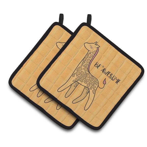 Carolines Treasures Nursery Be Awesome Griaffe Pair of Pot Holders - BB7474PTHD