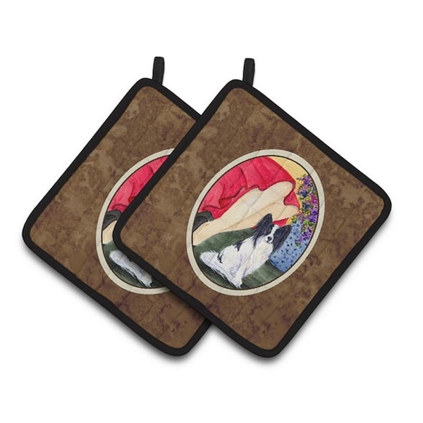 Carolines Treasures Lady with Her Papillon Pair of Pot Holders, 7.5 x 3 x 7.5 in. - SS8523PTHD