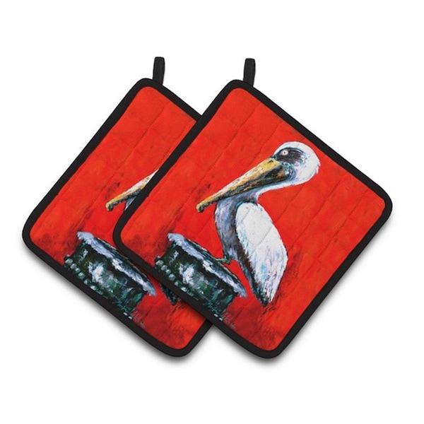 Carolines Treasures Bird - Pelican Red Dawn Pair of Pot Holders, 7.5 x 3 x 7.5 in. - MW1133PTHD