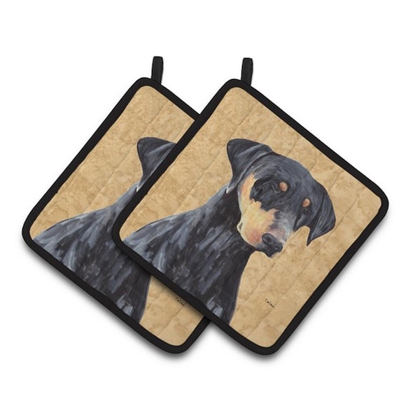 Carolines Treasures Doberman Wipe Your Paws Pair of Pot Holders, 7.5 x 3 x 7.5 in. - SC9126PTHD